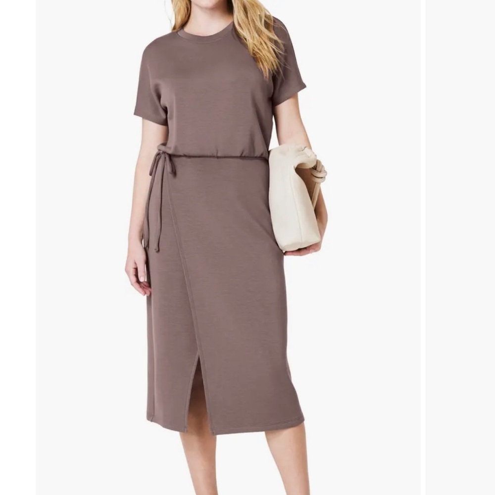 Spanx Sz XS Dress Air Essentials Tie Waist Midi Smoke Taupe Knit SUPER SOFT New